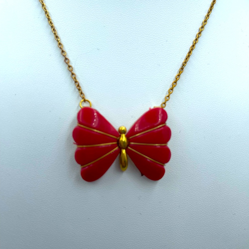 Vintage Red Butterfly with Goldtone Accents Plastic Shell 16"